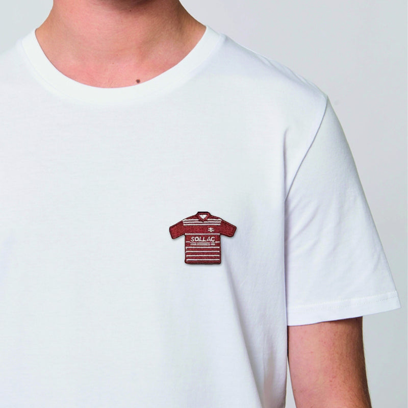 T-shirt brodé Metz maillot grenat rayé de blanc, coloris blanc - Maison Ferveur